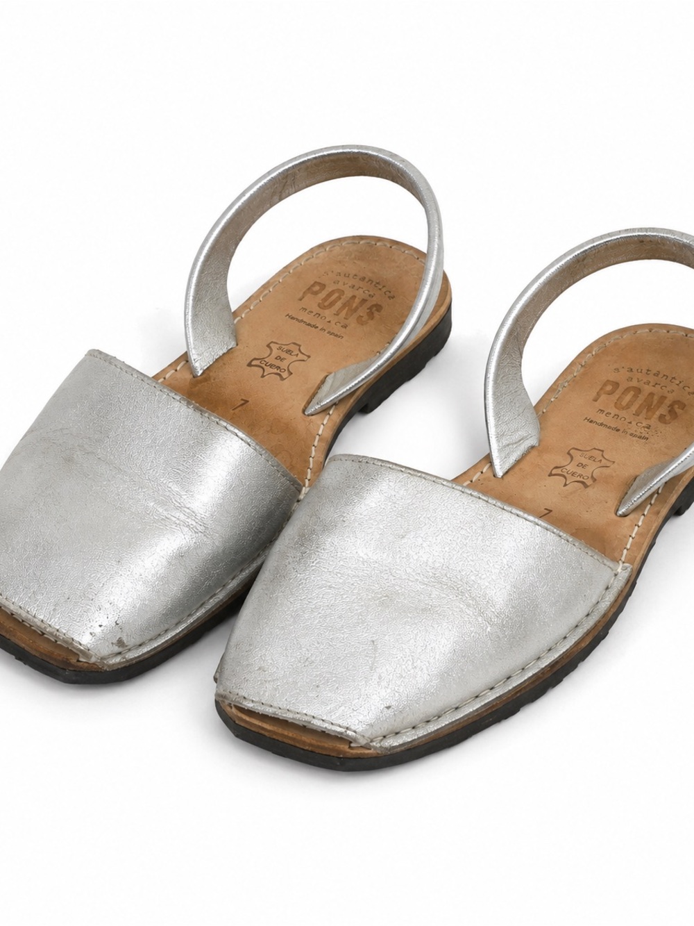 PONS Menorca Silver Leather Avarca Slingback Sandals Women’s Size 7 Spain